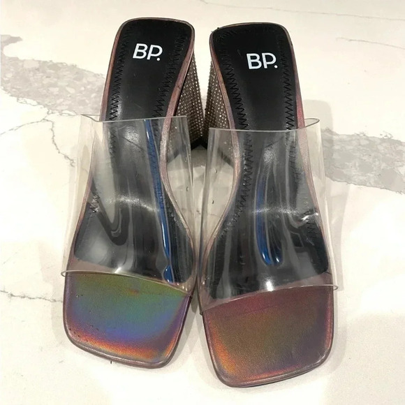 BP Collins Rhinestone Silver Chunky Heel Clear Iridescent Sandal Women’s 7 New - Picture 2 of 6